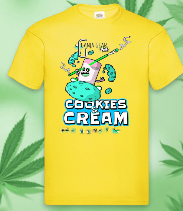 Gelbes T-Shirt mit Cookies& Cream Aufschrift
