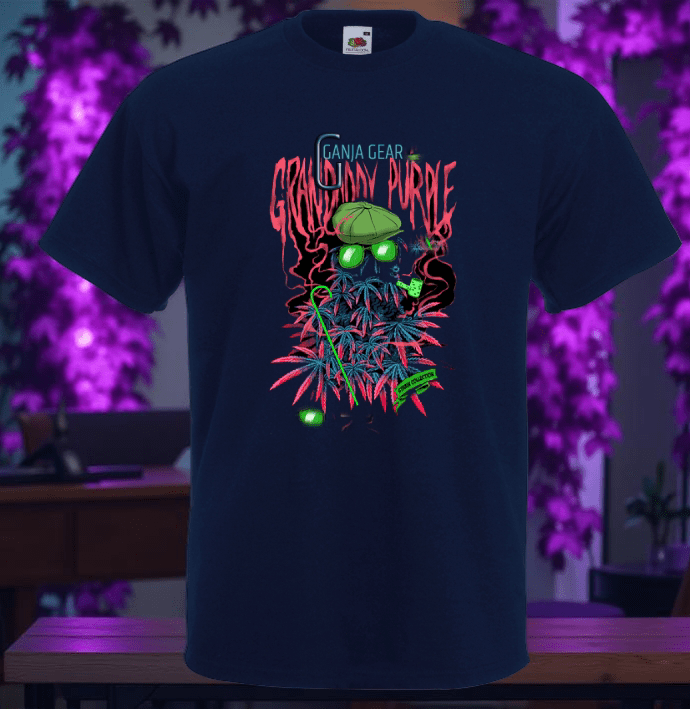 Navy blaues T-Shirt mit Cannabis Blättern